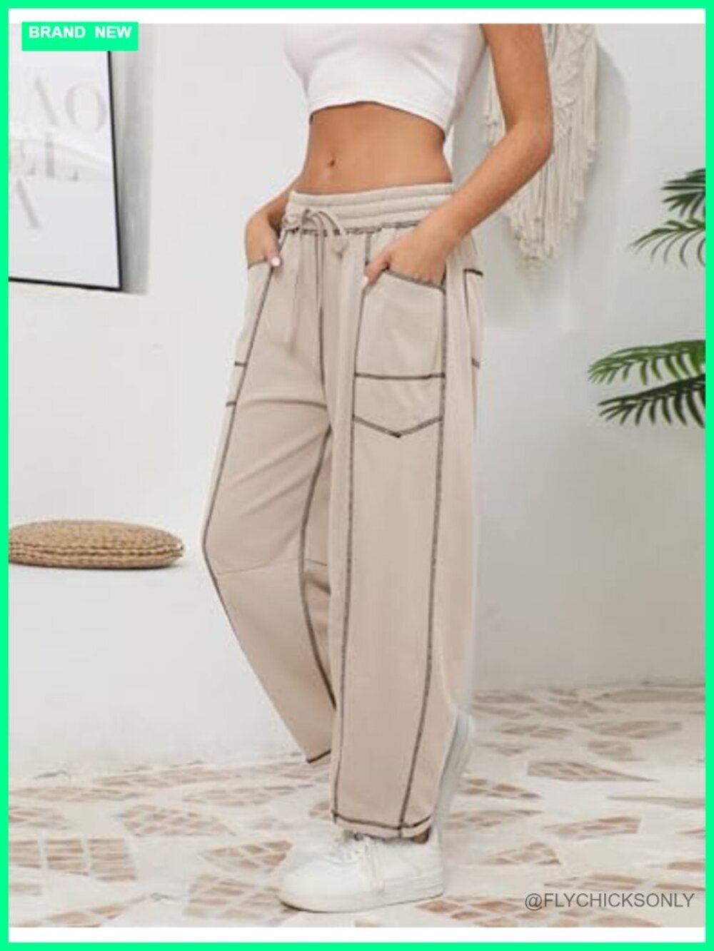 Womens Baggy Barrel Wide Leg Lounge Sweatpants with Pockets Drawstring - Picture 5 of 7